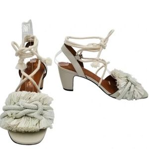 New! Tory Burch Ivory Rope Fringe 65mm Heeled Leather Sandal